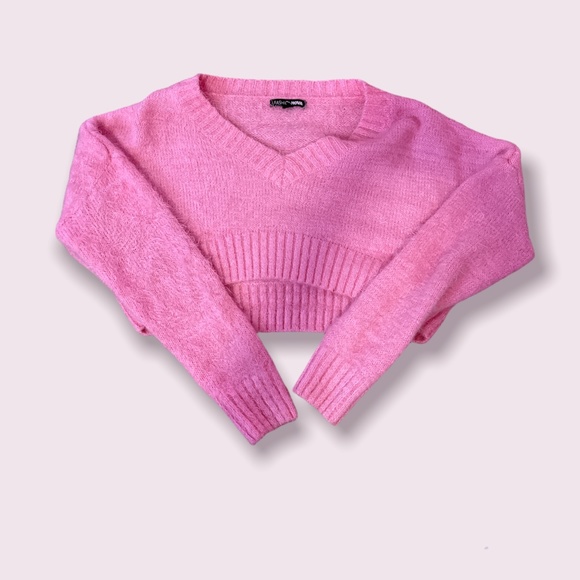 Fuzzy Pink Cropped Sweater - Picture 1 of 4